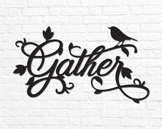 Metal Gather Sign Metal Gather Wall Decor Gather Gather Wall Sign Gather Metal Word Dining Room Metal Cursive Word Sign - 8 inches - metal sign