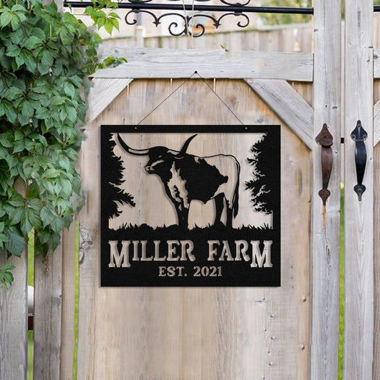 Metal Farm Sign Texas Longhorn Cattle Cow Laser Cut Metal Signs Custom Gift Ideas - 8 inches - metal sign