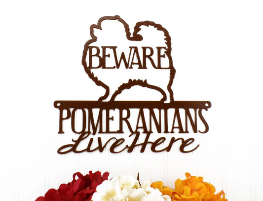 Pomeranians Live Here Metal Sign Copper Toy Pomeranian Small Dog Dog Lover Gift Door Sign - 8 inches - metal sign