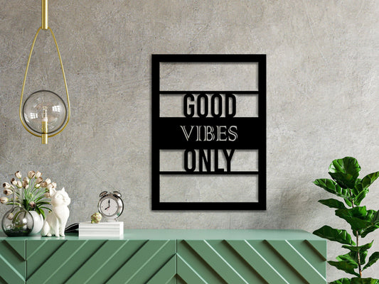 Good Vibes Only Good Vibes Gifts Hangings Metal Word Sign Bedroom Decor Minimalist Art Welcome Message - 8 inches - metal sign