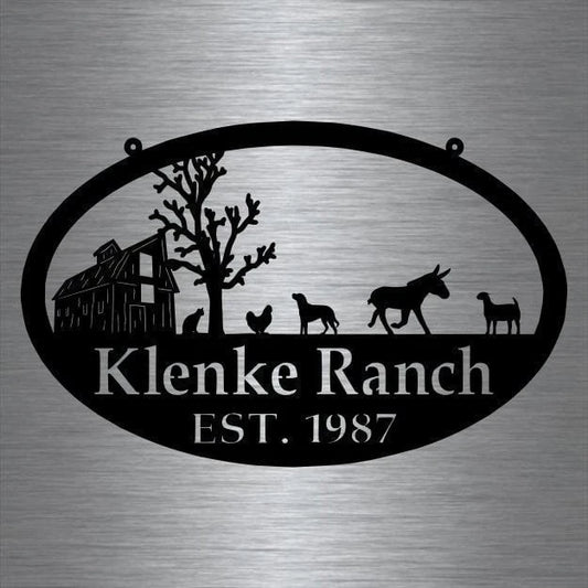 Metal Farm Sign , Barn And Donkey, Chicken, Dog, Cat And Goat Personalized Family Name Metal Sign Wedding - wedding detail