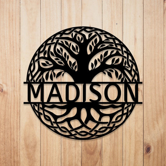 Personalized Tree Metal Sign, Housewarming Gift, Metal Monogram Sign, Door Hanger, Last Name Sign, Metal - wedding detail