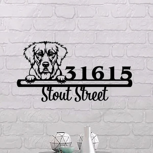 Dog Lovers Metal Sign Cute Dog With Number And Street Address Personalized Live Preview Laser Cut Metal Signs Custom Gift Ideas - 8 inches - metal sign