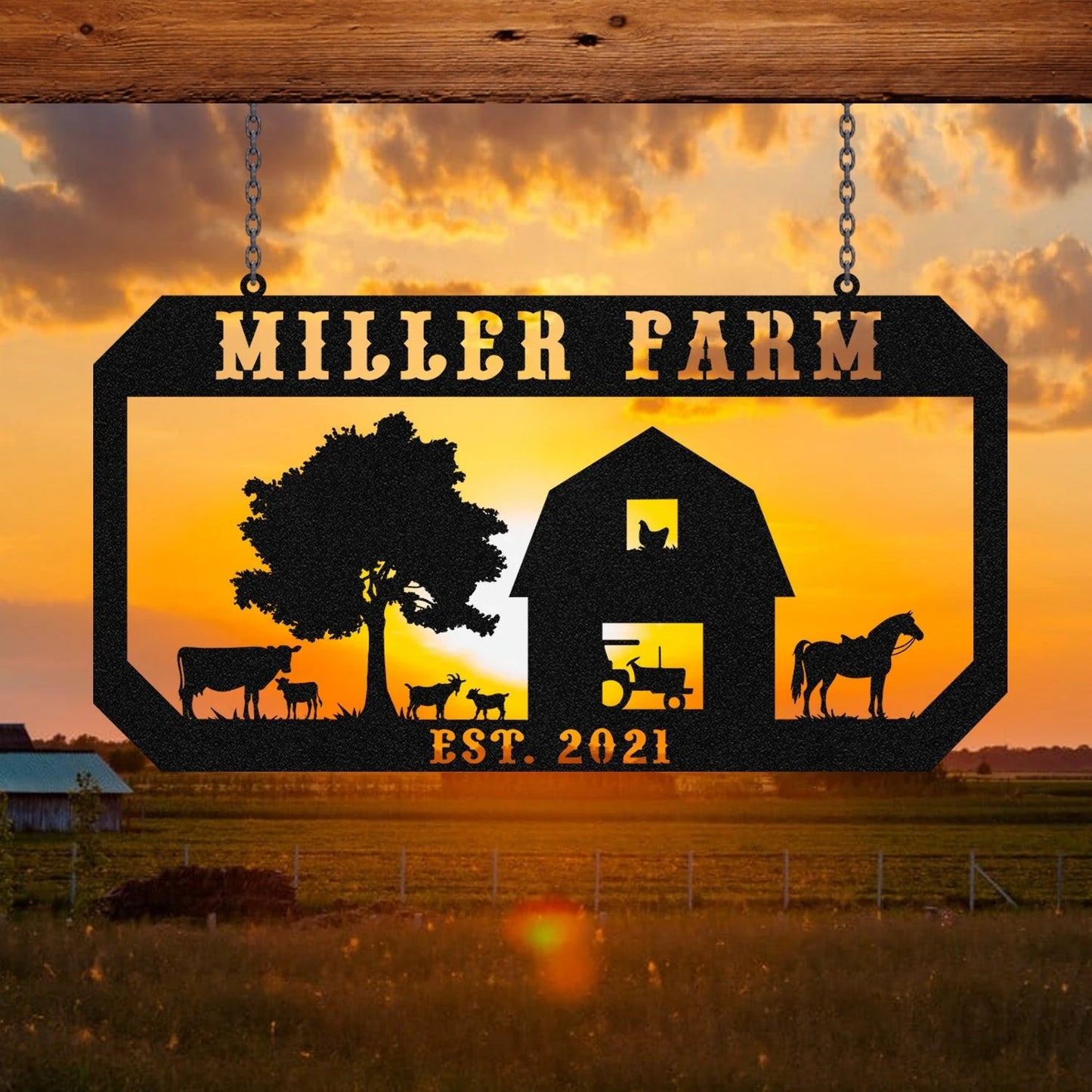 Personalized Metal Farm Sign Horse Cow Goat Chicken Monogram Custom Outdoor Farmhouse Ranch Barn Wall Decor Art Gift