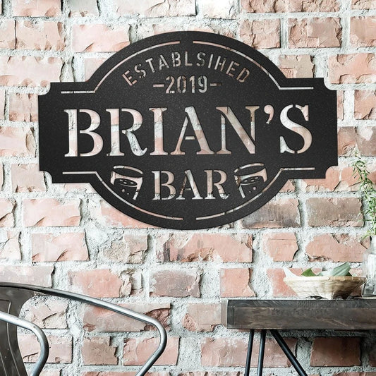 Established year name's bar Personalized Cut Metal Sign Laser Cut Metal Signs Custom Gift Ideas - metal sign