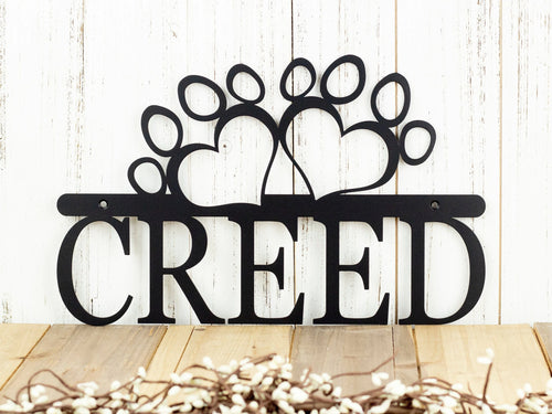 Custom Dog Name Metal Sign With Paw Prints Black Custom Sign Dog Sign Outdoor Sign