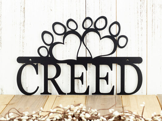 Custom Dog Name Metal Sign With Paw Prints Black Custom Sign Dog Sign Outdoor Sign - 8 inches - metal sign