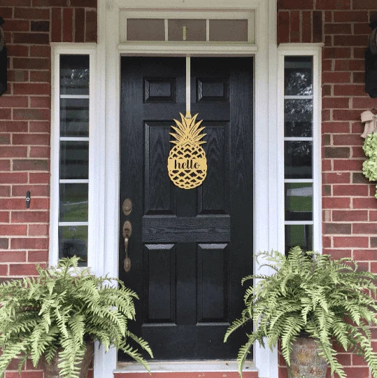 Hello Pineapple Front Door Sign Cut Metal Sign Metal House Sign