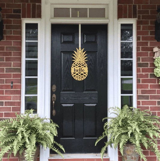 Hello Pineapple Front Door Sign Cut Metal Sign Metal House Sign - 8 inches - metal sign