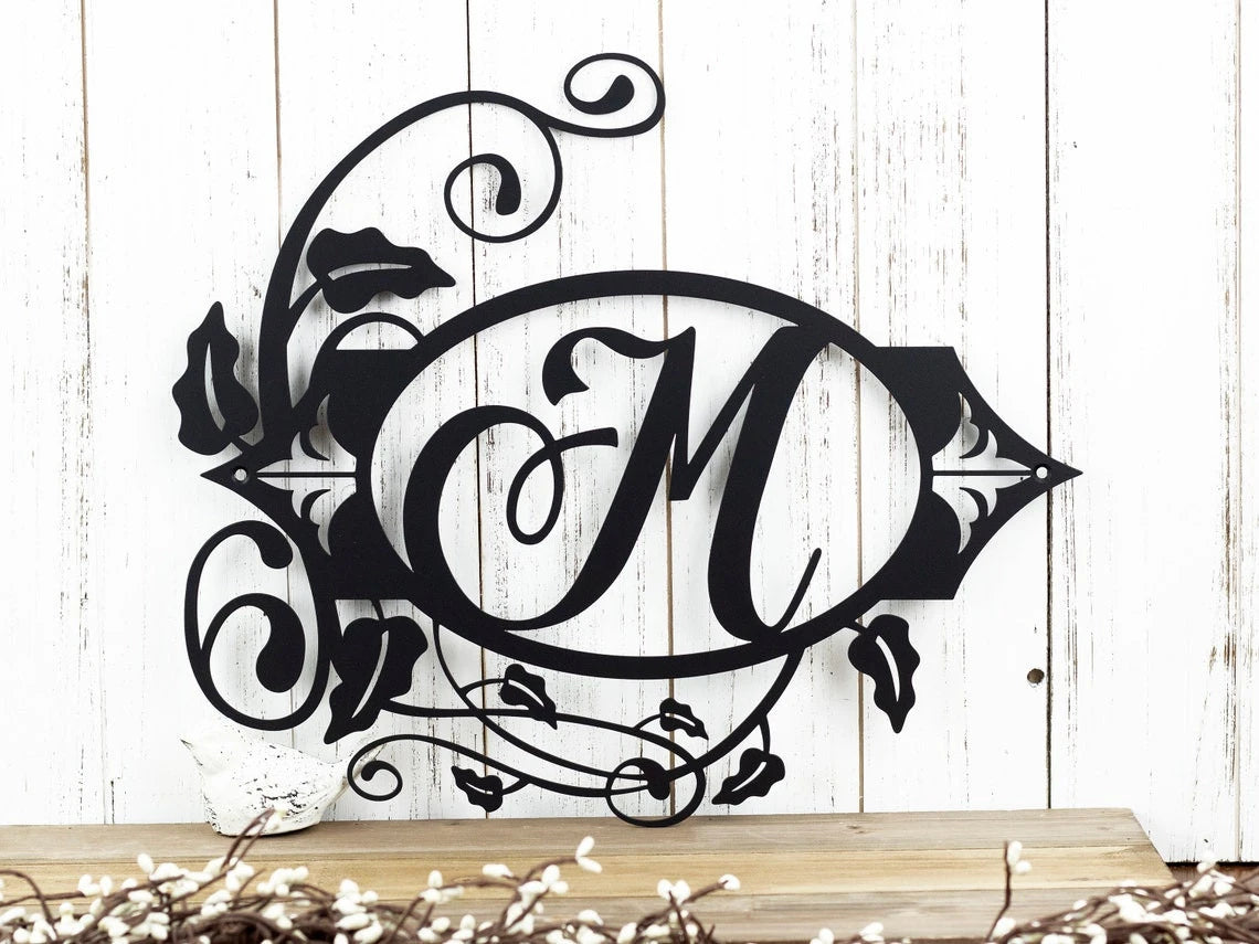 Hanging Monogram Metal Sign Black, Monogram Wall Art, Monogram, Monogram Wall Hanging, Metal Letter Laser Cut Metal Signs Custom Gift Ideas
