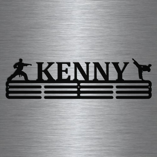 Karate Custom Name Medal Hanger Holder Display Rack 3 Rung, Cut Metal Sign, Metal Wall Art Laser Cut Metal Signs Custom Gift Ideas - 8 inches - metal sign