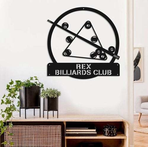 Personalized Billiards Metal Wall Art, Monogram Metal Signs, Billiard Club Sign, Billiard Room Decor, Laser Cut Metal Signs Custom Gift Ideas