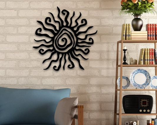 Hippie Fun Wacky Sun Unique Sun Metall Wall Garden Outdoor Spiral Decor Art Hippy Garden Art Garden Decor - 8 inches - metal sign