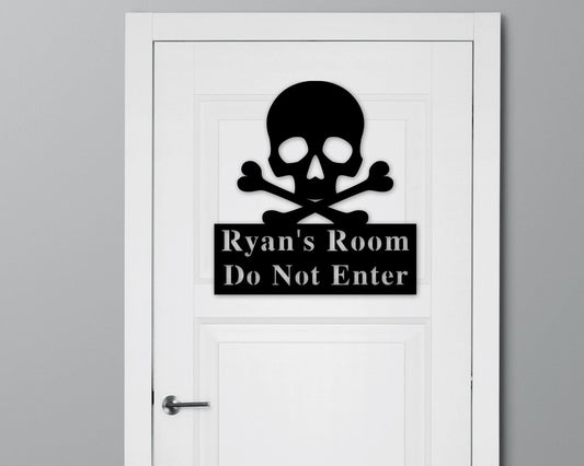Skull Room Sign Custom Metal Sign Door Plaque Name Plaque Do Not Enter Sign Beware Sign Trespassing Sign Name Sign Door Decor - 8 inches - metal sign