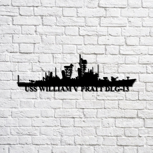 Uss William V Pratt Dlg13 Navy Ship Metal Sign, Memory Wall Metal Sign Gift For Navy Veteran, Navy Ships Silhouette Metal Sign Laser Cut Metal Signs Custom Gift Ideas