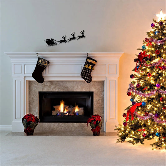 Santa With Reindeer Santa Sleigh Christmas Mantel And Fireplace Decor Holiday Shelf Sitter Christmas Village - 8 inches - metal sign