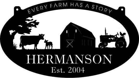 Metal Farm Sign,barn ,cow Calf ,rooster On Tractor Sign With Your Name, Metal Wall Art, Metal House Sign - metal sign