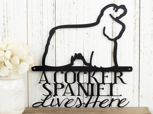 Cocker Spaniel Lives Here Metal Sign Black American Cocker Spaniel Dog Lover Dog Gift - 8 inches - metal sign