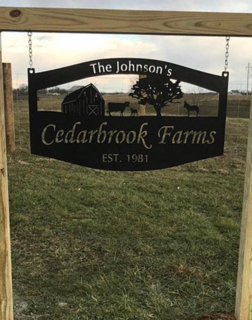 Metal Sign Barn donkey Cow Calf Tractor Large Sign Customized With Your Name And Animals! Metal House Sign