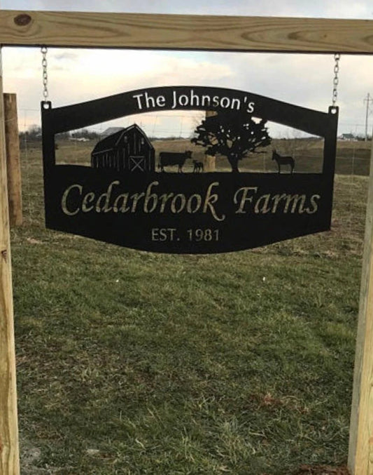 Metal Sign Barn donkey Cow Calf Tractor Large Sign Customized With Your Name And Animals! Metal House Sign - 8 inches - metal sign