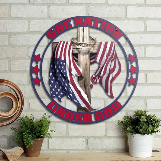 One Nation under God Cut Metal Sign Laser Cut Metal Signs Custom Gift Ideas - 8 inches - metal sign