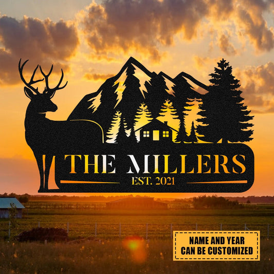 Personalized Family Name Deer Hunting Hunter Metal Sign, Custom Outdoor Farm, Cabin, Lodge, Camp, Metal - metal sign