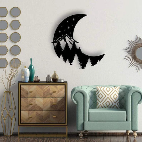 Moon And Forest Mountain Decor Wall Art Cut Metal Sign Laser Cut Metal Signs Custom Gift Ideas