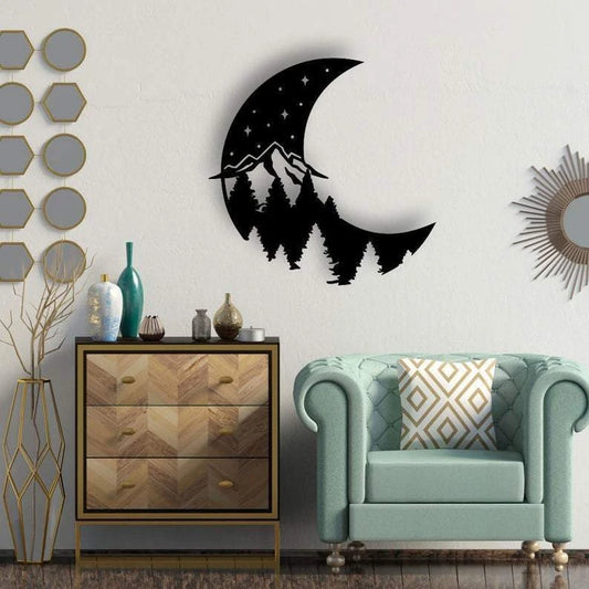 Moon And Forest Mountain Decor Wall Art Cut Metal Sign Laser Cut Metal Signs Custom Gift Ideas - 8 inches - metal sign