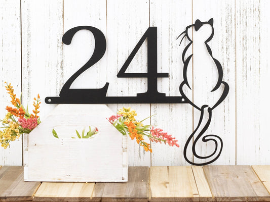 Custom Sign House Number Metal Sign Cat Laser Cut Steel - 8 inches - metal sign