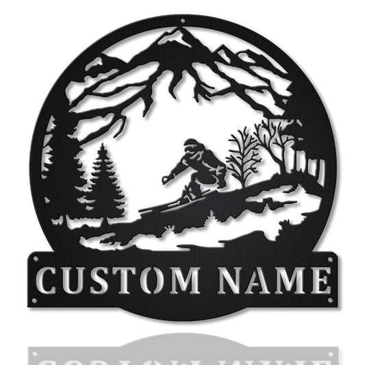 Personalized Skiing Monogram Metal Sign Art, Custom Skiing Metal Sign, Hobbie Gifts, Sport Gift, Birthday - metal sign