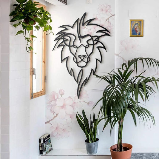 Lion Head One Line Wall Art Cut Metal Sign Laser Cut Metal Signs Custom Gift Ideas - 8 inches - metal sign