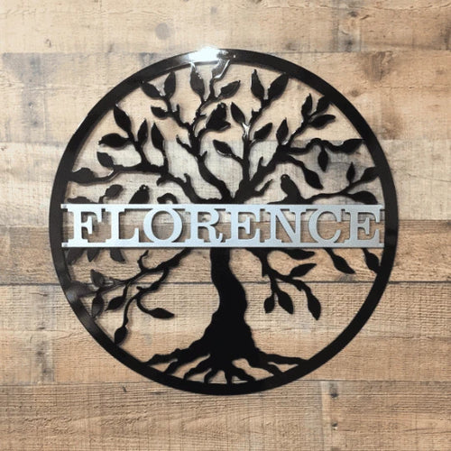 Metal Two Color Tree Of Life W Name Art Cut Metal Sign Metal House Sign