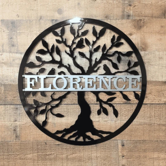 Metal Two Color Tree Of Life W Name Art Cut Metal Sign Metal House Sign - 8 inches - metal sign