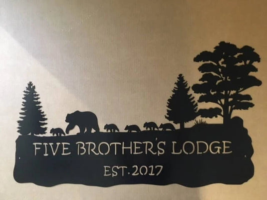 Metal Bear Sign With Bears And Your Name Laser Cut Bear Welcome Metal Bear Sign Metal House Sign - 8 inches - metal sign