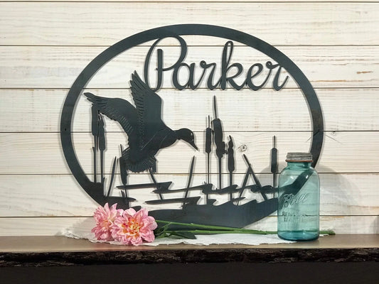 Last Name Metal Duck Sign Duck Hunter Gift 30 Inch - 8 inches - metal sign