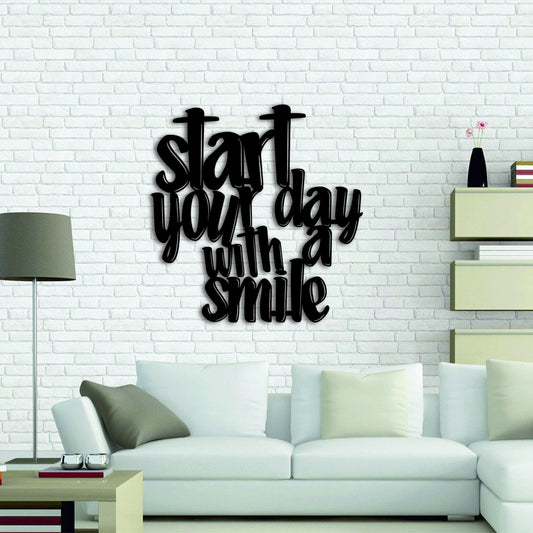 Start Your Day With A Smile Motivational Wall Decor Kitchen Wall Metal Sign Metal Wall Decor Hanging Housewarming Gift - 8 inches - metal sign