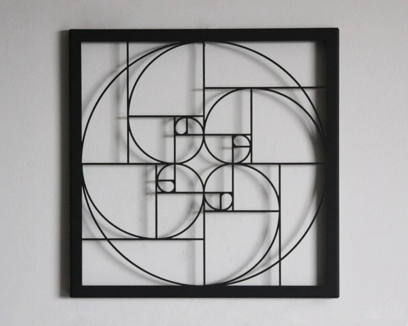 GOLDEN RATIO Geometric Wall Art Fibonacci Wall Art Modern Wall Decor Fibonacci Spiral Wall Art Black