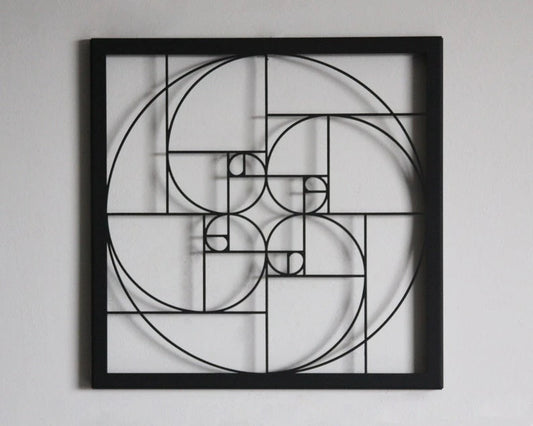 GOLDEN RATIO Geometric Wall Art Fibonacci Wall Art Modern Wall Decor Fibonacci Spiral Wall Art Black - 8 inches - metal sign