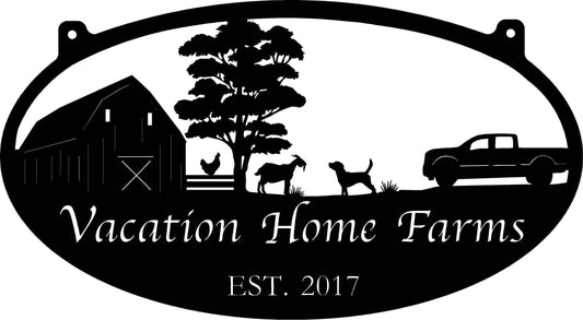 Metal Farm Sign With Fence And Chicken, Goat And Pickup, Metal Wall Art, Metal House Sign Laser Cut Metal Signs Custom Gift Ideas - 8 inches - metal sign