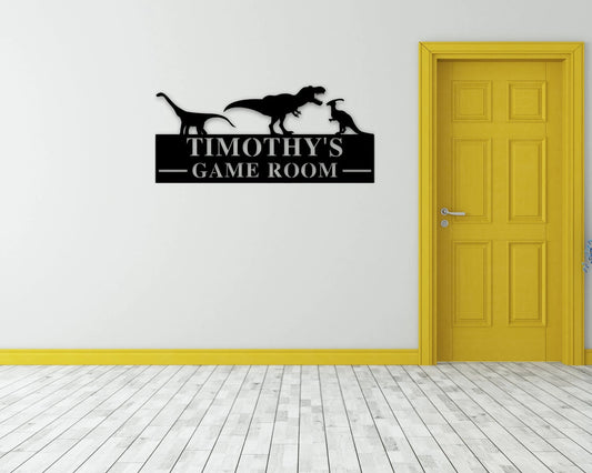 Dinosaur Name Sign Nursery Decor Personalized Metal Sign Metal Name Personalized Name Sign Dinosaur Sign - metal sign