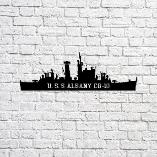 USS Albany CG10 Navy Ship Metal Sign, Memory Wall Metal Sign Gift for Navy Veteran Laser Cut Metal Signs Custom Gift Ideas - 8 inches - metal sign