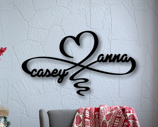 Personalized Metal Infinity Heart Sign, Custom Wedding Gift, Couple Names Heart Shape Wall Hanging, Door - wedding detail