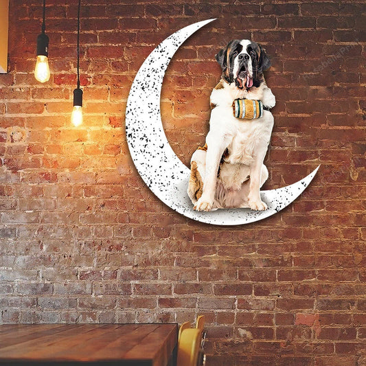 Dog Metal Sign St Bernard 2 Sit On The Moon Gift for Dog Lover - 8 inches - metal sign
