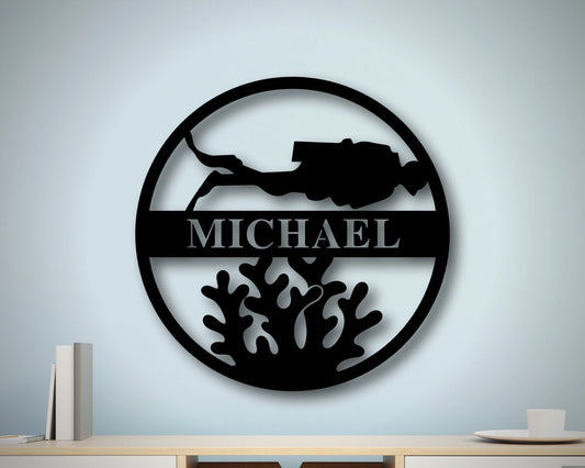 Personalized Scuba Diving Sign, Scuba Gifts With Name, Scuba Beach House Gift, Scuba Decor, Scuba Coral - metal sign