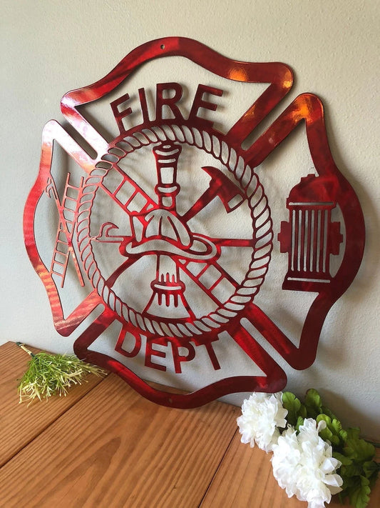 Firefighter Metal Piece Metal Home Sign Custom Metal Sign Rustic Metal Words first responders Firemen Firewomen - 8 inches - metal sign