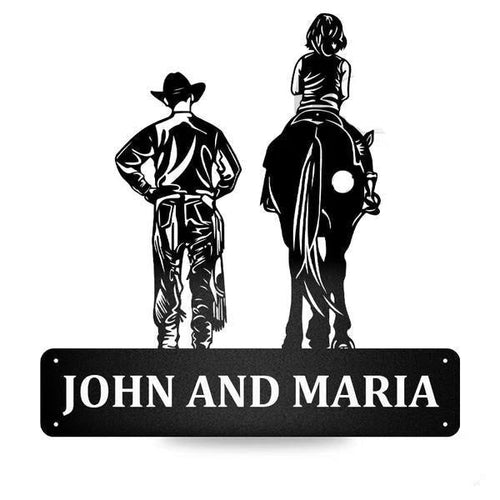 Father And Child Riding Horse Cut Metal Sign Metal House Sign