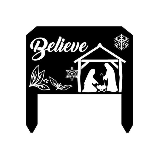 Nativity Believe Holiday Metal Sign christmas Front Door Decor Outdoor Decor Holiday Decor Living Room Decor Entryway Decor - 8 inches - metal sign