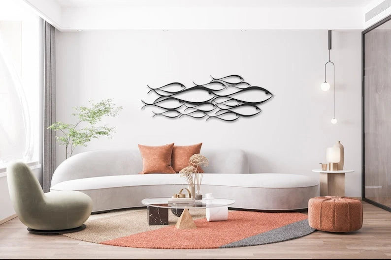 School of Fish Metal Wall Decor Wall Decor Interior Housewarming Gift Wall Sign Bird Metal Wall Decor