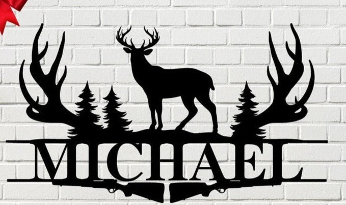 Deer Antler Name Sign Hunting Personalized Family Name Metal Sign Wedding Gift Birthday Gift Metal Monogram Sign Perso