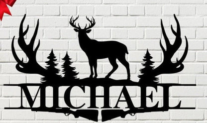 Deer Antler Name Sign Hunting Personalized Family Name Metal Sign Wedding Gift Birthday Gift Metal Monogram Sign Perso